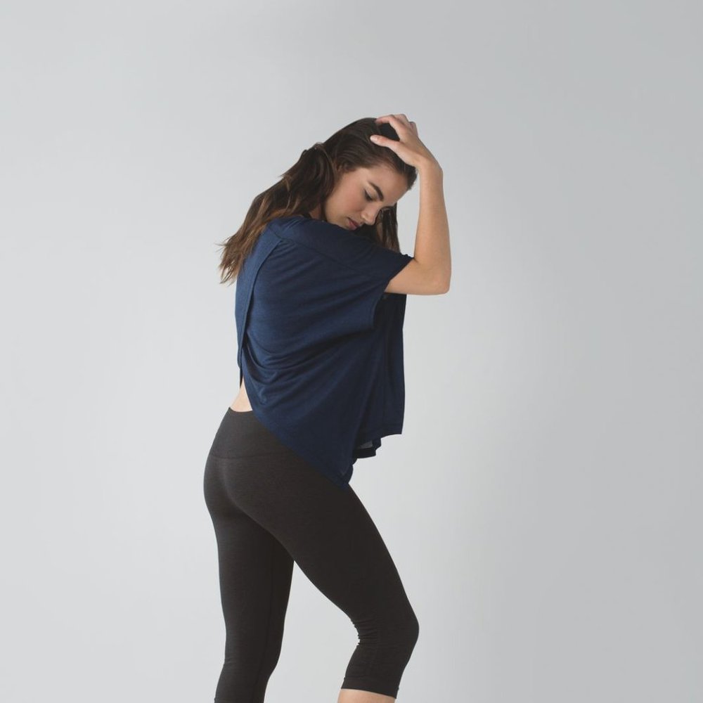 Lululemon In The Flow Heathered Black Seamless Cropped Yoga